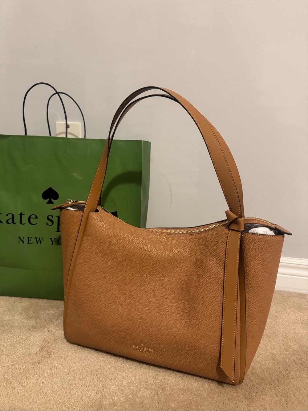 NWT - Kate Spade Pebbled Leather Shoulder Tote in Tan - Picture 2 of 12